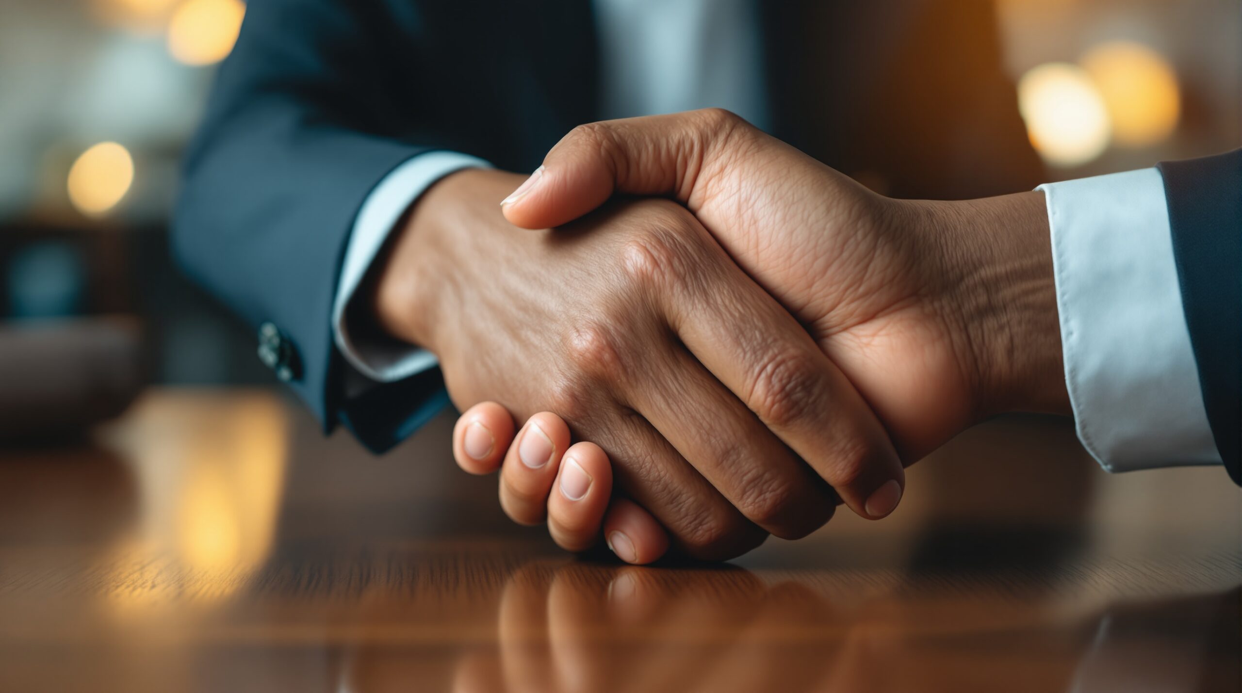 Diverse hands joining together over wooden table, symbolizing ethical leadership and collaborative business partnership